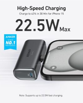 Anker Nano Power Bank, 5000 mAh Power Bank 22.5 W, Integrated Foldable USB-C Connector, Compatible with iPhone 15, Samsung S22/23 Series, Note20/10 Series, Huawei, iPad Pro/Air, AirPods and More –