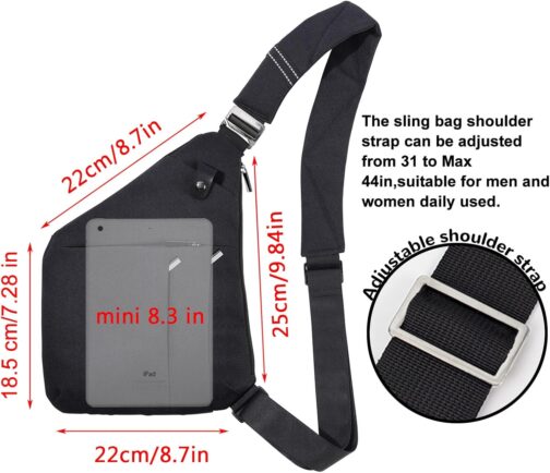 Tibroni Shoulder Bag Crossbody Sling Bag Anti-Theft Shoulder Bags Chest Bag for Men and Women for Outdoor Travel Hiking Jogging, Black 3.0 RFID Blocking, Normal – Bild 5