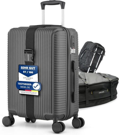 EXPLOORE Hand Luggage Suitcase, Travel Suitcase, Suitcase, Trolley, Hand Luggage 55 x 40 x 20 cm, black, S, Hard shell