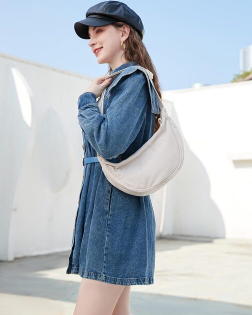 Micmores Shoulder Bag Women's Bum Bag Women's Stylish Nylon Crossbody Bag Women's Crescent Moon Bag Shoulder Bag with Adjustable Shoulder Strap, Y2K Belt Bag for Any Occasion, Beige2, shoulder bag – Bild 7