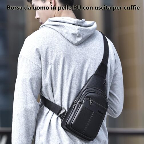 A-QMZL Men's Shoulder Bag Backpack One Shoulder Men's Leather Shoulder Bag Men's Small Waterproof Shoulder Sling Bag Small Crossbody Bag, black 1, Retro – Bild 3
