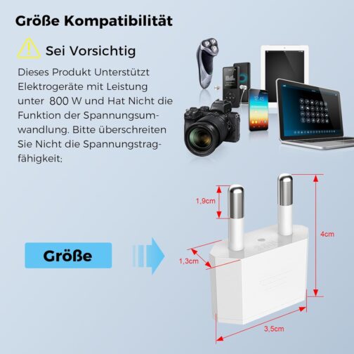 VIEVRE Adapter USA Deutschland Stecker,2 Stück US to EU Adapter,US Adapter EU,USA Adapter Steckdose,EU to US Adapter, EU Stecker Adapter,CE-Zertifizierun,USA Adapter für Geräte mit USA-Netzteil – Bild 2
