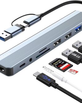USB C Hub 3.0, 8 in 1 USB Hub 3.0 Multiport Adapter with SD, TF, USB 3.0, USB 2.0, 3.5 mm Audio Ports, Hub USB C for MacBook Air/Pro, Galaxy, iPad, Windows etc