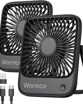Warmco USB Table Fan, Pack of 2, USB C Wired Personal Fan with Strong Air Flow and Quiet Operation, 3 Speeds, Compact and Foldable, Ideal for Office and Home