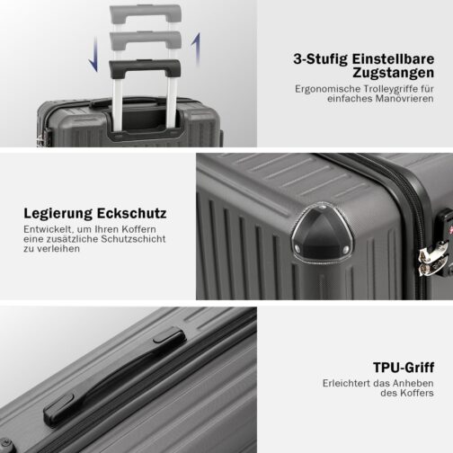 COOLIFE Suitcase Trolley Suitcase Hard Shell Suitcase Rolling Suitcase Travel Suitcase ABS Material with TSA Lock Telescopic Handle and 4 Twin Wheels, White, Hard shell suitcase travel suitcase hand – Bild 4