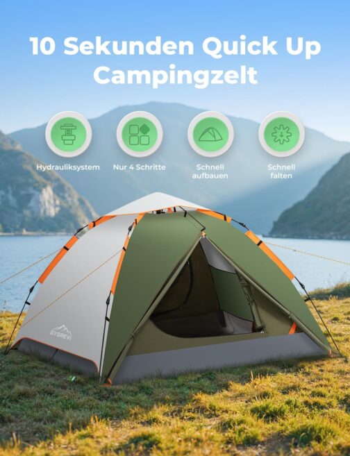 Gysrevi Camping Tent Quick Up Dome Tent Windproof Dome Tent 3-4 Tent People for Camping Outdoor Trekking – Bild 2