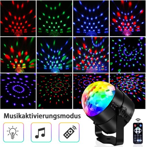 Disco Ball, SEBRUANC Disco Lights LED Music Controlled DJ Party Light 360° Rotating Ball Lights 3W RGB Stage Lights with Remote Control for Home Birthday KTV Christmas 1 Piece – Bild 7