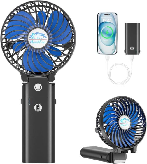 HandFan Portable Hand Fan, Folding Desktop USB Battery Fan with 5200mAh Power Bank Function, Mini Electric Personal Fan for Office/Home/Outdoor/Camping/Stroller – Bild 8