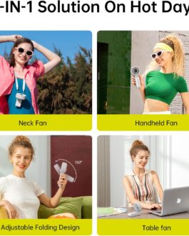 JISULIFE Life7 Handheld Fan, Powerful Portable Fan with LED Display, 19.5 Hours Maximum, 5000 mAh, 3-in-1 Hand/Desk/Neck Fan, Mini Fan for Travel (Grey)