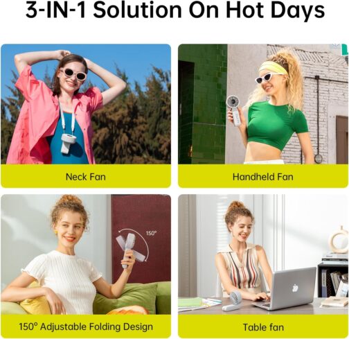 JISULIFE Life7 Handheld Fan, Powerful Portable Fan with LED Display, 19.5 Hours Maximum, 5000 mAh, 3-in-1 Hand/Desk/Neck Fan, Mini Fan for Travel (Grey) – Bild 2