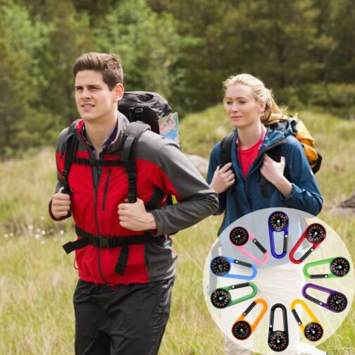 Lucktao 10 x Children's Compass with Carabiner Hook, Multifunctional Portable Colourful Mini Carabiner Key Ring for Camping, Outdoor Activities, Gifts Children – Bild 5