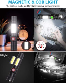 Karrong LED torch magnetic USB rechargeable (includes 18650 battery) COB work light with 4 modes waterproof zoom extremely bright torches for outdoor camping emergency (pack of 2)