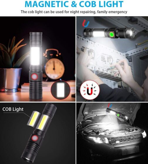 Karrong LED torch magnetic USB rechargeable (includes 18650 battery) COB work light with 4 modes waterproof zoom extremely bright torches for outdoor camping emergency (pack of 2) – Bild 2