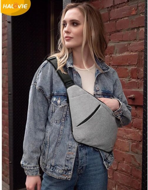 HALOVIE Chest Pocket with RFID Protective Compartment Men's Large Shoulder Bag Anti-Theft Bag Sling Bag for Everyday Commuting and City Trips, Urbanq3-grey – Bild 7