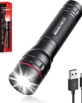 GEARLITE LED Rechargeable Torch, 2000 Lumens LED Torch, Extremely Bright with 3 Modes, Zoomable Mini Torch with Long Running Time, IP65 Waterproof Flashlight for Camping, Fishing, Emergency, Outdoor