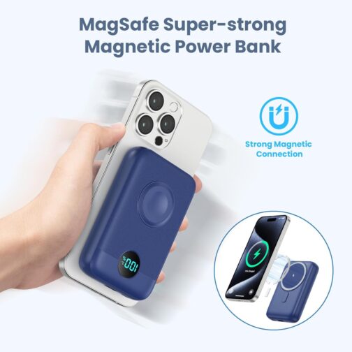 Magnetic Power Bank 10800 mAh for MagSafe, 4-in-1 Wireless Power Bank with i-Watch Charger, QC4.0 + PD 22.5 W USB C Fast Charging External Battery with LED Display for Apple Watch/iPhone 15/14/13/12 – Bild 3