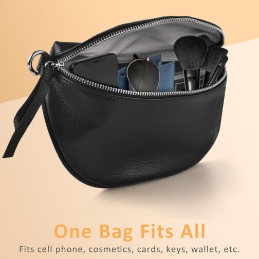 BROTOU Leather Mobile Phone Shoulder Bag, Genuine Crossbody Bag with 2 Wide Shoulder Straps, Card Holder, with Small Leather Case, Black Shoulder Bag, Women's Leather Shoulder Bag, Women's Small – Bild 5
