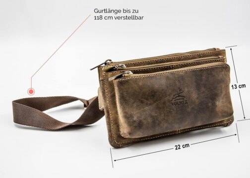 Fa.Volmer ® Bum Bag / Belt Bag / Waist Bag in Real Leather for Men and Women | Black or Brown | Adjustable Strap up to 118 cm, Brown M1, Belt bag with spacious compartments – Bild 3