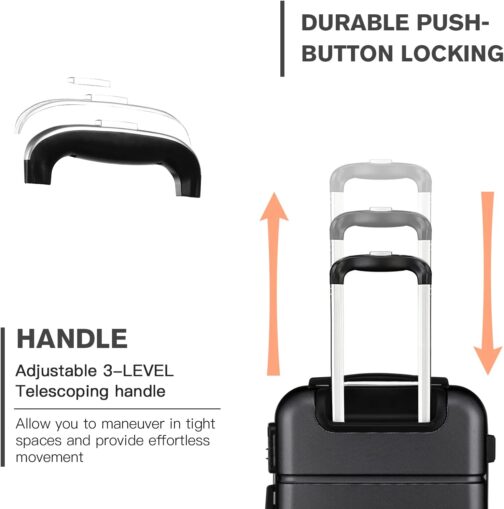 Kono Lightweight ABS Hand Luggage, Hard Shell, Cabin Luggage Suitcase, Travel Suitcase, Luggage, 56 cm, black – Bild 5
