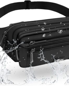 HNOOM Bum Bag for Men and Women Fashion Belt Bag with Rain Cover Large Neck Pouch Nylon Men’s Sports Bag Outdoor Travel Hiking Running Jogging Dog Training, Black (black-1), Leisure