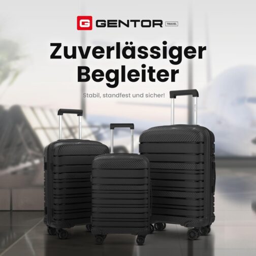 GENTOR Suitcase Set with Wheels Carbon Look TSA Lock PP Hard Case Travel Trolley Trolley Suitcase Lightweight M/L/XL Large Medium Small Hand Luggage 3 Pieces, black, M, GENTOR GTSC carry-on suitcase – Bild 8