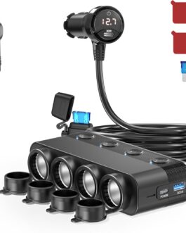 4 Socket Car 12 Volt Splitter 300 W: Double PD30 W Car Cigarette Lighter Adapter DC 12 V USB C Charger Multiple Plug Splitter with Switch LED Volteter for iPhone Seat Heating GPS Camera Sat Nav