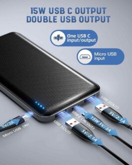 Power Bank, 10000 mAh Power Bank, External Battery USB C Fast Outputs (3.0A), 2 USB Outputs, External Mobile Phone Batteries, Compatible with iPhone, iPad, AirPods, Samsung, Huawei, etc