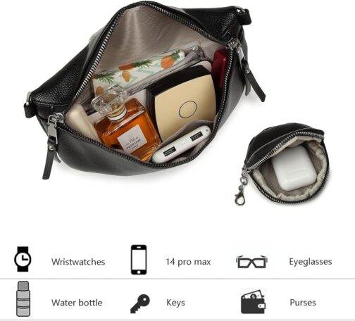 MANNUOSI Bum Bag Women's Leather Crossbody Bag Women's Shoulder Bag Women's Wide Strap Purse Shoulder Bags Fashion Waist Bags Small Modern Wide Shoulder Strap – Bild 6