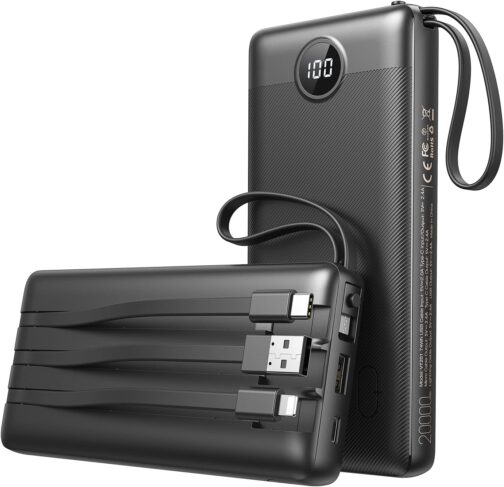VEEKTOMX Powerbank 20000 mAh with Cable USB C Portable Charger 5 Outputs LED Display External Mobile Phone Batteries Compatible with iPhone, iPad, Samsung, Huawei, Xiaomi, OnePlus etc. – Bild 7