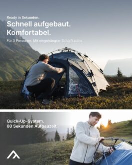 Qeedo Quick Oak Tent for 3 People, ‚Quick-Up System‘ Puts up Tent in Seconds