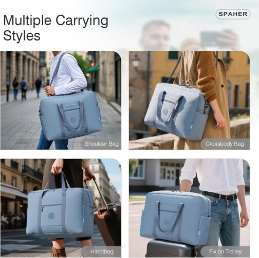 SPAHER Ryanair Travel Bag Large Foldable Travel Bags Hand Luggage 55 x 40 x 20 cm Lightweight Aeroplane Organiser Duffle Bag 45L Packable Holdall Waterproof Handbag for Men and Women, blue, travel bag – Bild 5
