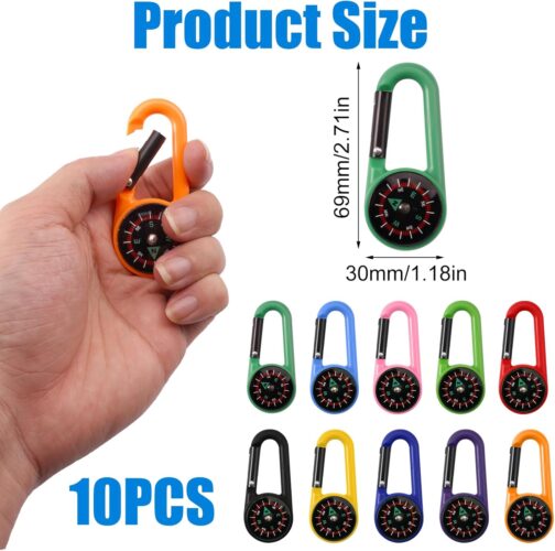 Pack of 10 Carabiner Hooks, Mini Compass, Colourful Carabiner Compass, Mini Compass, Compass, Outdoor Children's Pendant, Multifunctional Portable Compass, Small for Outdoor Hiking Camping – Bild 2