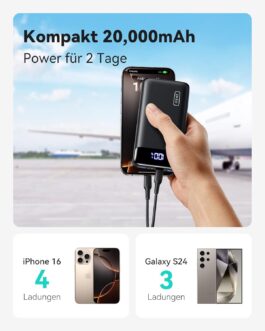 INIU Power Bank, 20,000 mAh, Fast Charging, USB-C Input & Output, 22.5 W External Mobile Phone Batteries, PD 3.0 QC 4.0, Small, Strong, for iPhone 15/14/13/12 Pro, Samsung Galaxy S23, etc.