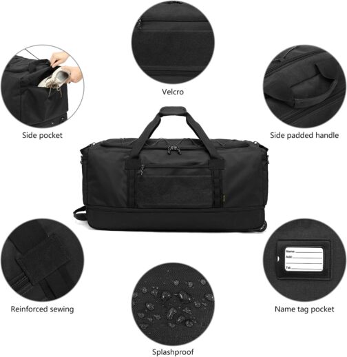 Laripwit Foldable Travel Bag with Wheels Large XXL 130-170L Expandable Weekend Hand Luggage Men Women Roll Bag, black, Travel, camping, sports and fitness, plane checked, storage – Bild 6