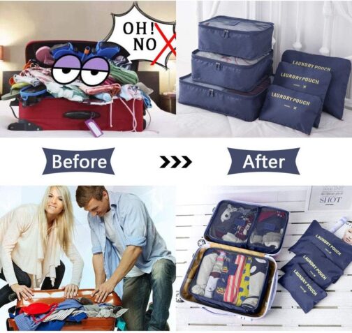 Vicloon Suitcase Organiser, 8–in–1 Set Luggage Organiser, Waterproof Travel Garment Bags Includes 2 Shoe Bags, 3 Packing Cubes and 3 Storage Bags, for Clothes, Shoes, Cosmetics, Dark Blue – Bild 5