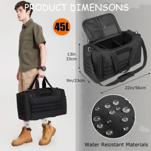 Sports Bag Men's 45L with Shoe Compartment & Wet Compartment FRETHIND Travel Bag for Women Waterproof MOLLE Training Bag Classic Swimming Bag for Sports, Fitness & Travel, black, Classic – Bild 7