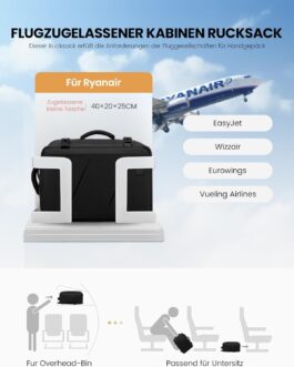 LOVEVOOK Ryanair Hand Luggage 40 x 20 x 25 cm, Small Travel Backpack, Hand Luggage, Aeroplane Men Women, 14 Inch Laptop Backpack Bag, 20 L Carry On Luggage Travel Backpack Suitcase Backpack for