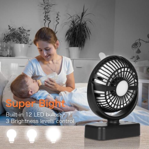 Portable Camping Fan Hanging Fan with LED Light, 40 Hours Operating Time, Rechargeable Table Fan with Hanging Hook for Tent, Motorhome, Survival Equipment, Office, Study – Bild 2