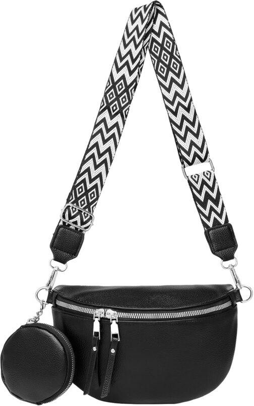 MANNUOSI Bum Bag Women's Leather Crossbody Bag Women's Shoulder Bag Women's Wide Strap Purse Shoulder Bags Fashion Waist Bags Small Modern Wide Shoulder Strap