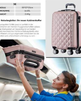 BEIBYE Twin Wheels 2066 Hard Case – 15 Colours – ABS Plastic – Combination Lock with Double Zip – Exclusive Interior and Extensive Functions, Pink-gold, Hard shell case