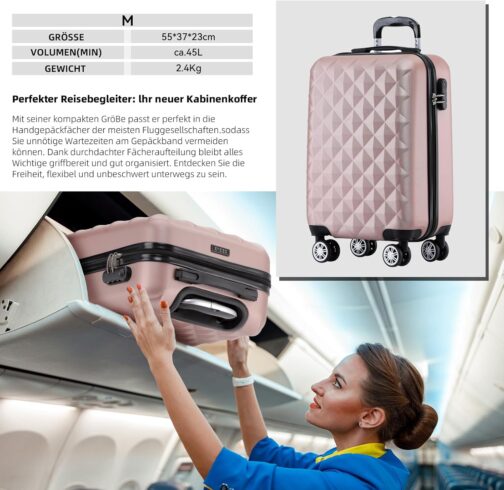BEIBYE Twin Wheels 2066 Hard Case - 15 Colours - ABS Plastic - Combination Lock with Double Zip - Exclusive Interior and Extensive Functions, Pink-gold, Hard shell case – Bild 2