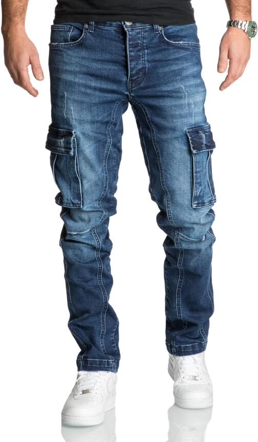 REPUBLIX Men's Cargo Jeans, Regular, Slim, Denim Trousers, Destroyed, R7977