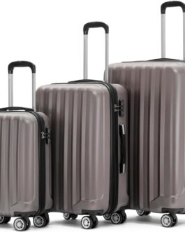 BEIBYE TSA-Schloß 2080 Twin Wheels 3-Piece Travel Suitcase Set Suitcase Set Trolley Trolleys Hard Case, coffee, Hard shell case