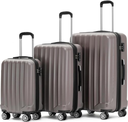 BEIBYE TSA-Schloß 2080 Twin Wheels 3-Piece Travel Suitcase Set Suitcase Set Trolley Trolleys Hard Case, coffee, Hard shell case