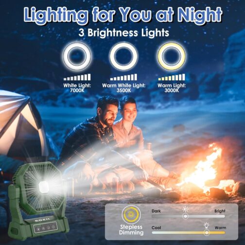 COZII Camping Fan, 20000 mAh Table Fan, USB Fan Battery with Light, 4 Speeds, 4 Timing, Remote Control, Outdoor Fan Quiet with Hanging Hook for Camping, Picnic, Barbecue, Office – Bild 5