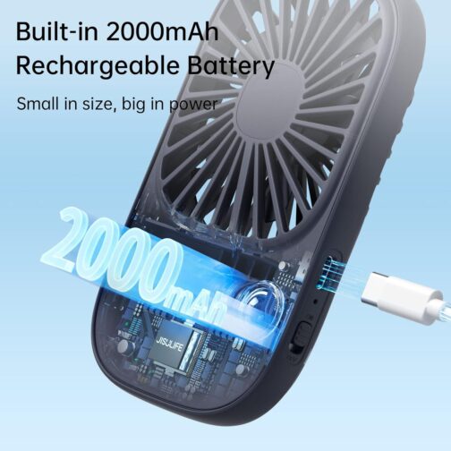 JISULIFE Handheld Fan, Mini Fan, Small Portable Fan with Holder, Rechargeable USB Eyelash Fan with 3 Speeds, Make Up Fan for the Office Outdoors, Blue – Bild 7