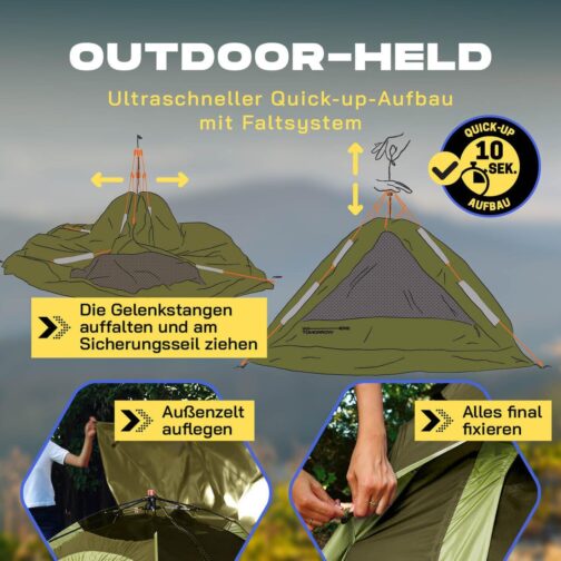 Lumaland Camping Zelt | Leichtes Pop Up Wurfzelt | 2-4 Personen Kuppelzelt | Trekking & Festival Igluzelt | Sekundenzelt Wasserdicht 210x190x110cm | Ideal auch als Strand Wind- & Sonnenschutz – Bild 4