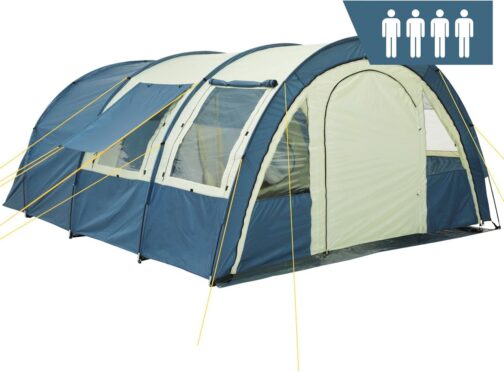 CampFeuer Multi Tent for 4 People, Tunnel Tent with Huge Anteroom, 5000 mm Hydrostatic Head, Camping Tent with Groundsheet and Adjustable Front Wall, Group Tent, Family Tent