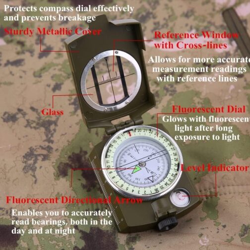 Sportneer Military Marching Compass, Professional Pocket Compass with Carrying Strap for Hunting, Hiking and Outdoor Camping, Waterproof and Shockproof – Bild 4
