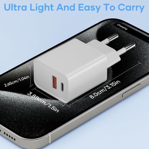 USB C Charger, 20 W 2 Port USB C Adapter with USB-C and USB-A Fast Charger Travel USB C Charger PD3.0 Charger Compatible with iPhone 16/16 Pro/16 Pro Max/16 Plus/15/14/13/SE/Pro/iPad White – Bild 6